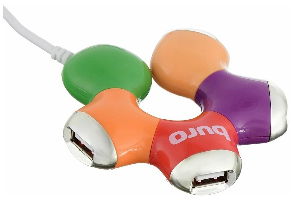 Разветвитель USB 2.0 Buro BU-HUB4-0.5-U2.0-Flower 4 порта, разноцветный