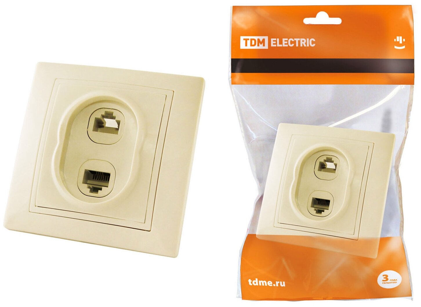 Розетка телефонная RJ11 + компьютерная RJ45 сл. кость "Таймыр", TDM SQ1814-0123 (10 шт.)