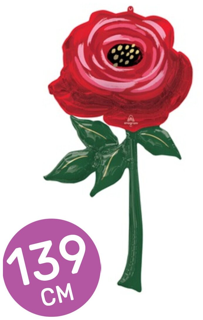 Воздушный шар фольгированный Anagram фигура, Роза красная, 139 см