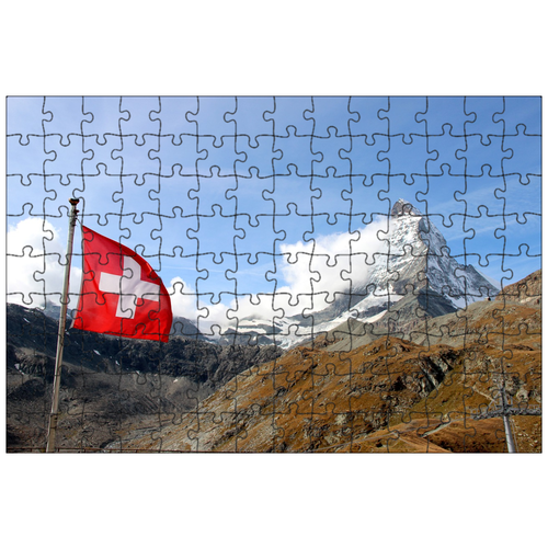 фото Магнитный пазл 27x18см."горы, снег, швейцарский флаг" на холодильник lotsprints