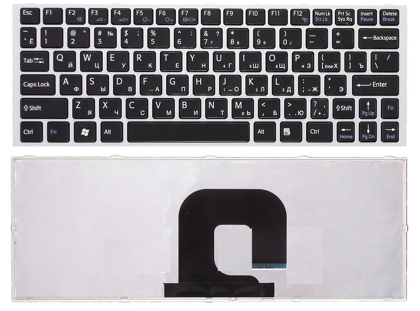 Клавиатура для ноутбука Sony Vaio VPC-YA VPC-YB черная с серебристой рамкой 1240₽