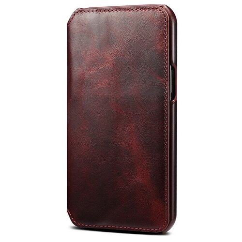 фото Чехол-книжка mypads для iphone 12 (6.1) / iphone 12 pro (6.1) из качественной импортной натуральной кожи дорогой элитный с визитницей ретро под старину цвет красное вино.