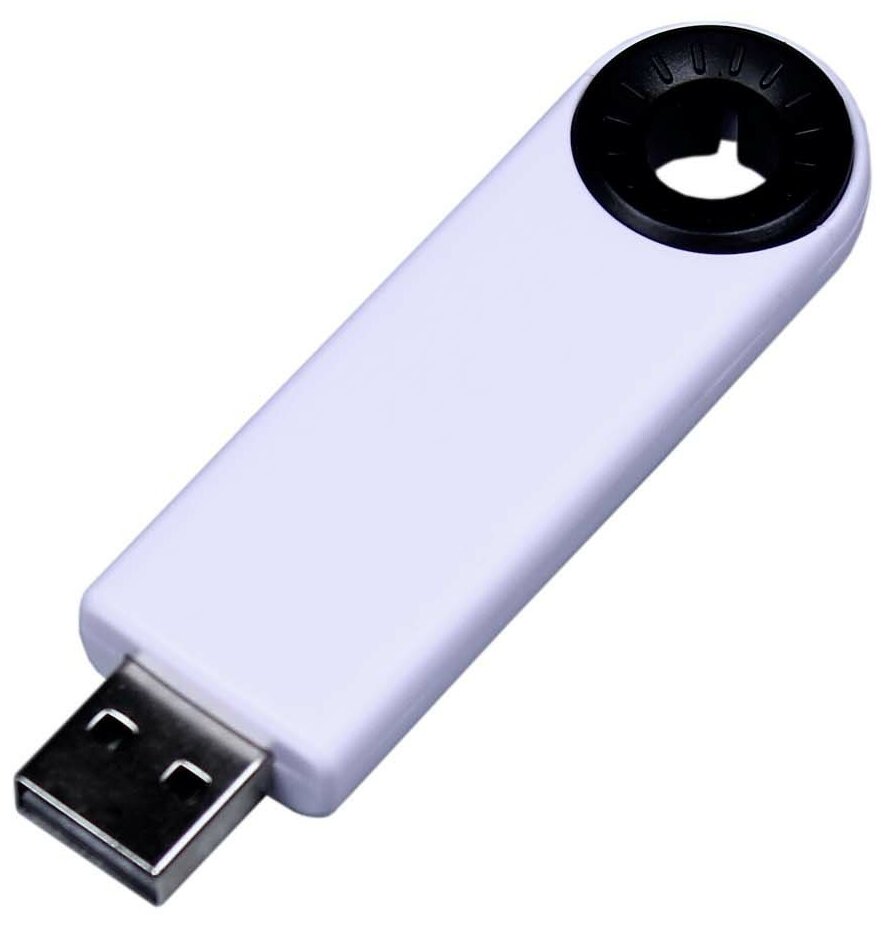 Классическая белая выдвижная пластиковая флешка с круглым отверстием (32 Гб / GB USB 3.0 Черный/Black 035W)