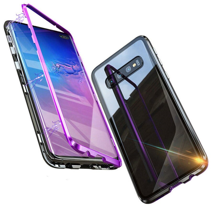 Чехол-бампер MyPads для Samsung Galaxy S10e магнитный из закаленного стекла и металла с двухсторонней прозрачной крышкой металлический защитный п.