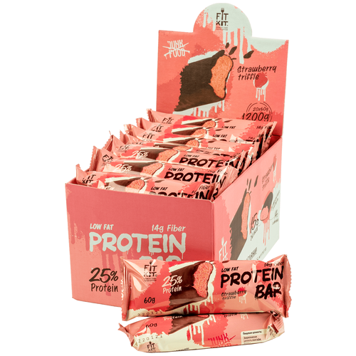 Энергетический батончик FITKIT Protein Bar, 1200 г, клубничный трайфл протеиновый батончик fit kit protein bar strawberry trifle клубничный трайфл 20 штук по 60 гр фит кит