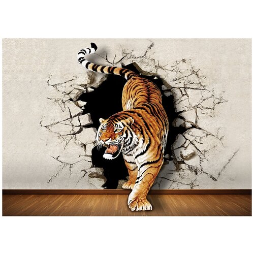Свирепый тигр 3D - Виниловые фотообои, (211х150 см)
