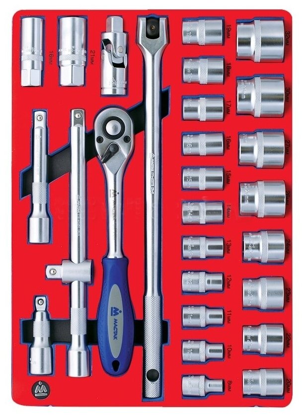 Набор торцевых головок 1/2" с принадлежностями 28шт мастак 5-004228