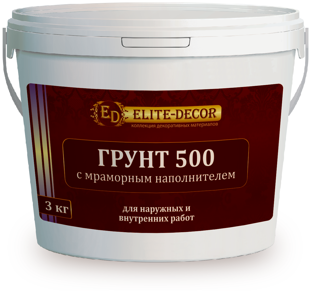 Грунтовка для стен 500 с мраморным наполнителем 3кг ТМ ELITEDECOR