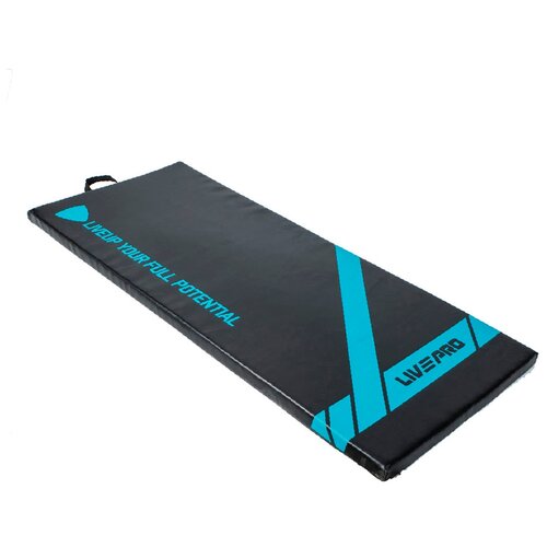 Коврик для фитнеса Livepro LP8226, 140х60х3.5 см черный/голубой надпись 4 кг 3.5 см