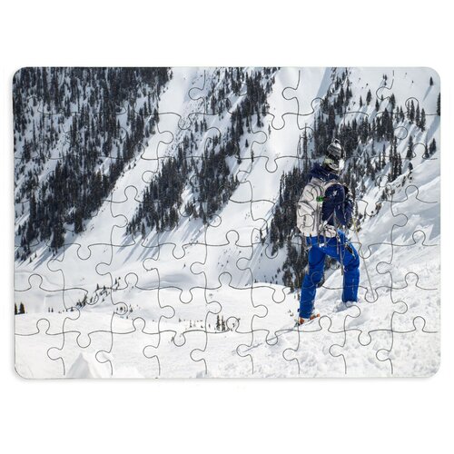 фото Пазлы coolpodarok лыжи лыжник гора снег синий костюм стоит 13х18см 63 эл. магнитный