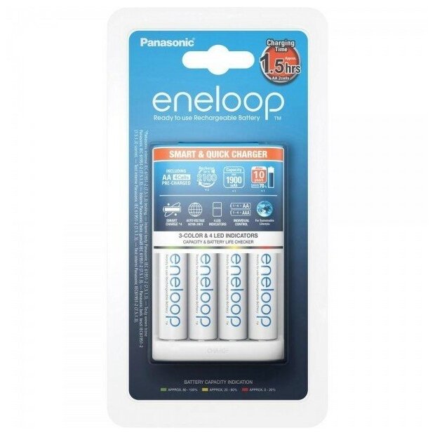 Зарядное устройство Panasonic Smart-Quick Charger Eneloop 4AA Ni-Mh (K-KJ55MCC40E) - фото №1