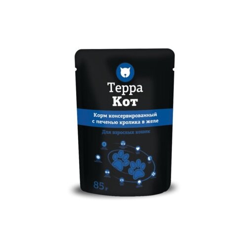 Терра Кот Паучи для взрослых кошек в желе с Печенью кролика, 0,085 кг (26 шт)