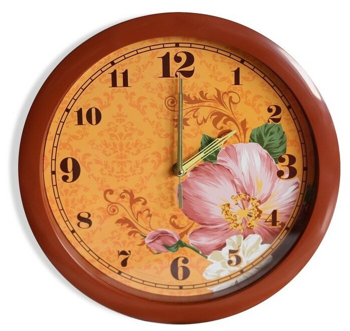 фото Часы настенные Соломон "Цветки", коричневый обод, 28*28 см