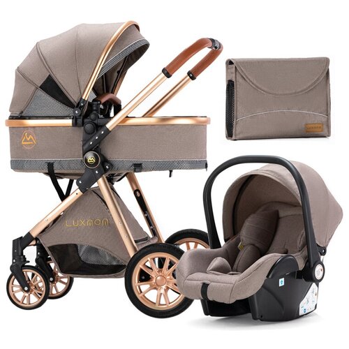 коляска для новорожденных трансформер 2 в 1 дождевик в комплекте 0 серый Коляска-трансформер 3в1 Luxmom V9 (Люксмом) с автолюлькой, коричневый