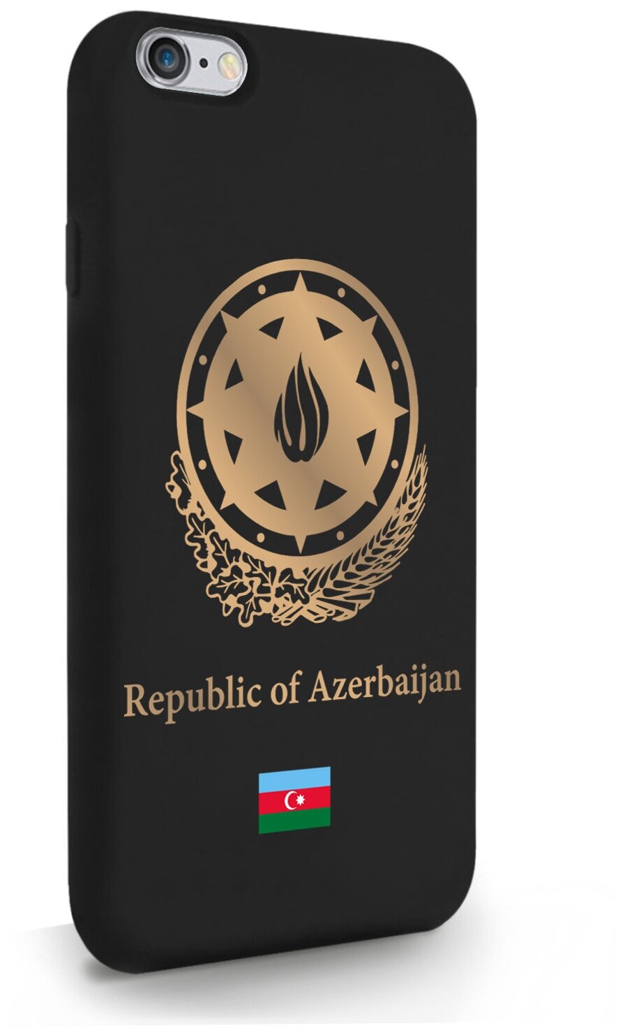 Черный силиконовый чехол SignumCase для iPhone 6/6s Золотой Герб Азербайджана для Айфон 6/6с