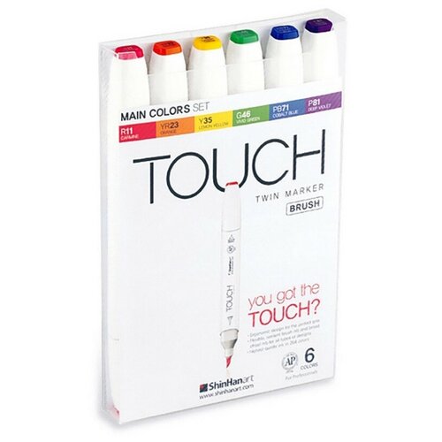 touch набор маркеров touch brush 6 цветов пастельные тона 1200616 Набор маркеров TOUCH BRUSH 6цв. основные цвета 1200613