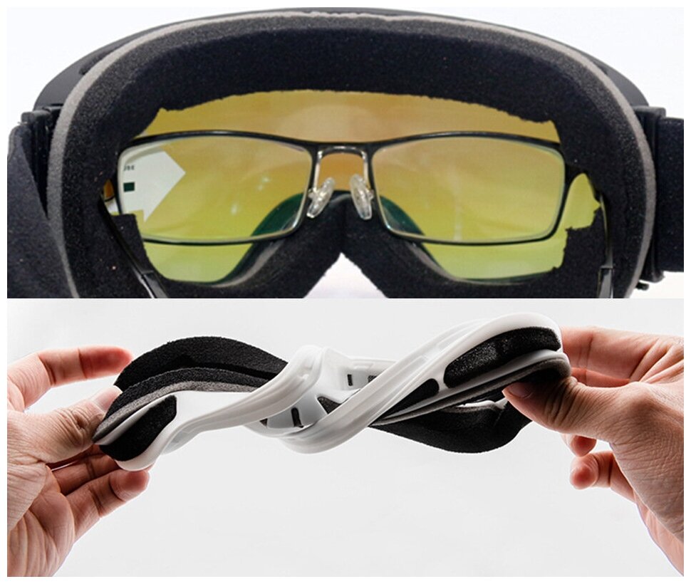 Лыжные очки, двухслойные, антизапотевающие, для катания на сноуборде и лыжах.