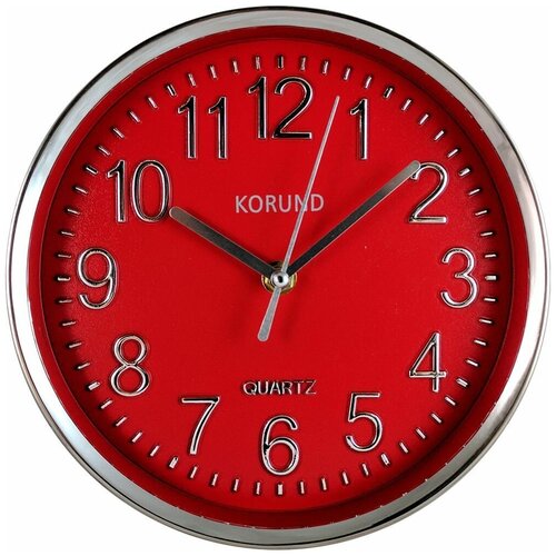 Часы настенные круглые кварцевые KORUND KJ702 для детской спальни кухни с плавным ходом арабскими цифрами красный циферблат, диаметр 20 см