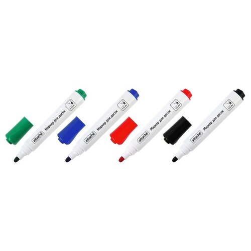 Маркер для досок Attache мокрого стирания, 4 цвета, 2-5 мм (958598) маркер для досок attache мокрого стирания черный