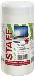 Салфетки для экранов, стекол и пластика универсальные STAFF "EVERYDAY", 10х12 см, туба 100 шт., влажные, 512657