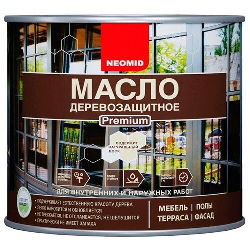 фото Масло деревозащитное для внутренних и наружных работ неомид premium 2 л бесцветное