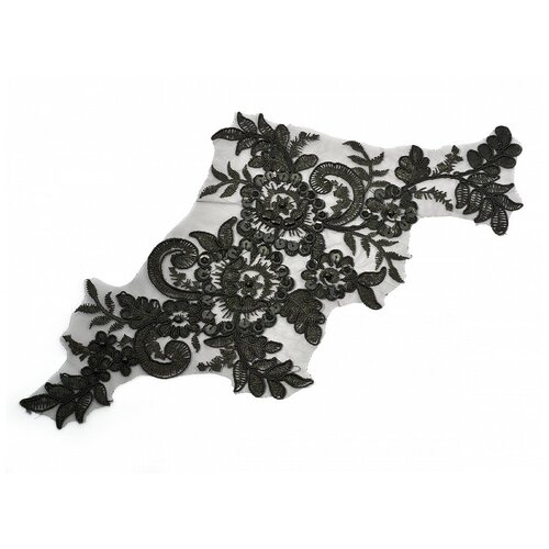 Аппликация пришивная Kruzhevo с пайетками и бусинами, 2 шт, цвет 01, черный, 330х170 мм (TBY.DE626L.1)