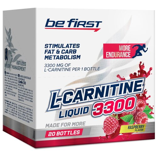 L-Карнитин жидкий Be First L-Carnitine Liquid 3300 mg 20 х 25 мл, Малина л карнитин в ампулах be first l carnitine 3300 барбарис 20 25 мл 20 25 мл