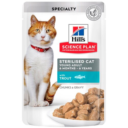 HiLL`s Корм для кошек Hill’S™ Feline Young Adult Sterilised Cat With Trout для Стерилизованных Кошек от 6 Мес до 6Лет Форель 85 гр belin s hill