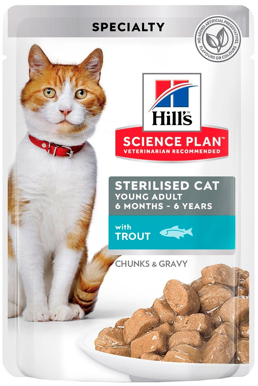 Корм влажный HILLS Hill's Science Plan Sterilised Cat Young Adult with Trout для стерилизованных кошек до 6 лет, Форель 12шт.*85 г - фотография № 2