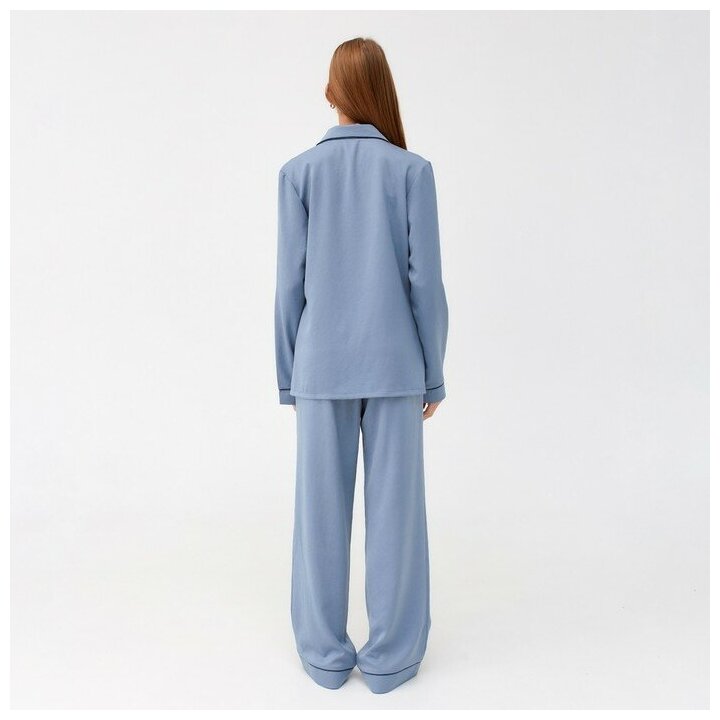 Пижама Minaku, брюки, длинный рукав, карманы, размер 52, голубой - фотография № 3