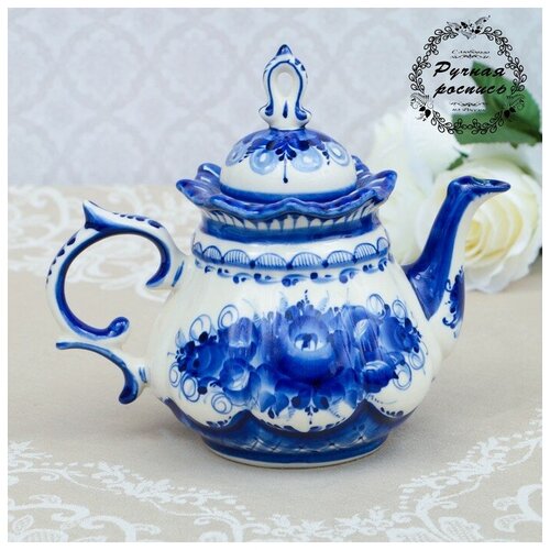фото Чайник "анемон", гжель, фарфор, 14х12 см 4177665 сима-ленд