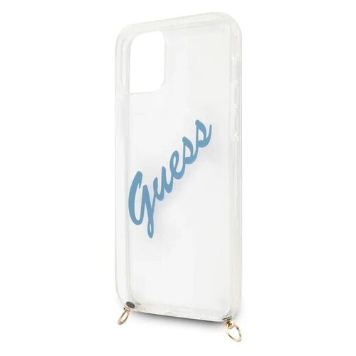 фото Пластиковый чехол-накладка для iphone 12/12 pro guess pc/tpu crossbody script logo hard, прозрачный/blue