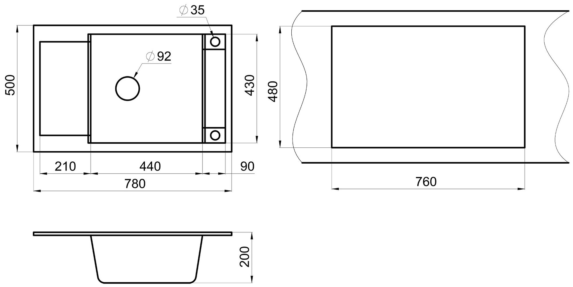 Кухонная мойка GRANULA 7806, пирит, кварц - фотография № 4