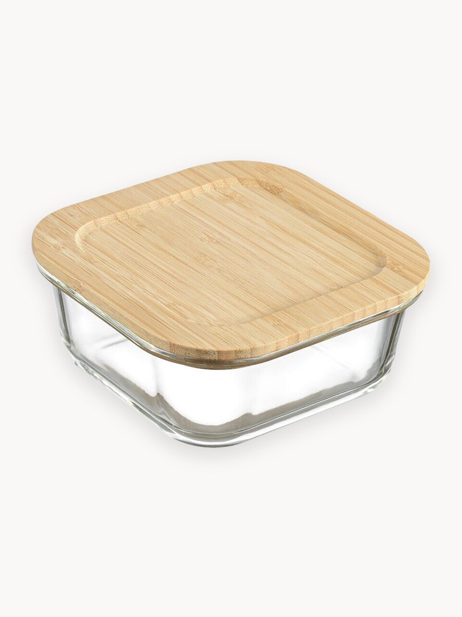 Контейнер 800 мл для хранения продуктов и запекания еды стеклянный с крышкой из бамбука Smart Solutions LBA800SQ