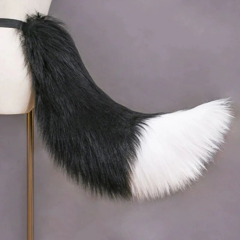 Плюшевая повязка на голову с ушами волка Белый, Black White Tail