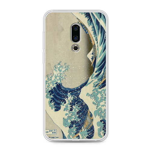 Силиконовый чехол на Meizu 16th / Мейзу 16th Большая волна в Канагаве серый, синий, голубой, желтый, белый
