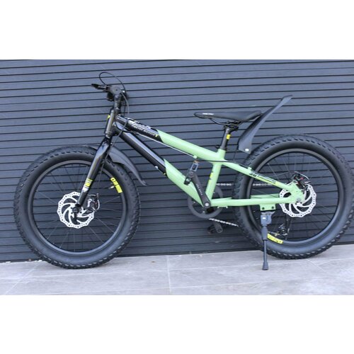 Велосипед полуфэтбайкфэтбайк Fatbike RICHIESTO TT110 7s 20 Алюминиевая рама для активного отдыха детский подростковый черно-зеленый 2420200₽