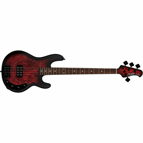 бас гитара sterling by musicman stingray hh poplar burl top trans black STERLING RAY34PB-DSBS-R2 бас-гитара StingRay with Poplar Burl Top in Dark Scarlet Burst Satin