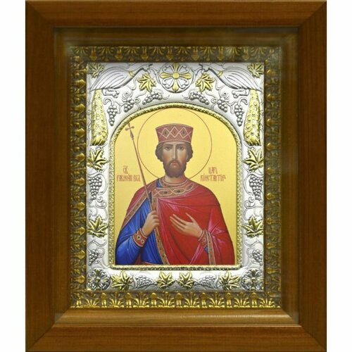 Икона Константин равноапостольный царь, 14x18 см, в деревянном киоте 20х24 см, арт вк-494