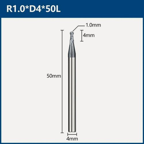 Изображение товара Фреза сферическая XCAN 1х4х4х50 мм, 1шт, твердосплавная HRC55 Фреза по металлу для станка ЧПУ