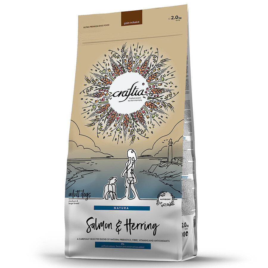 фото Сухой корм CRAFTIA NATURA для взрослых собак средних и крупных пород из лосося и сельди 2 кг CRAFTIA 7640335420901