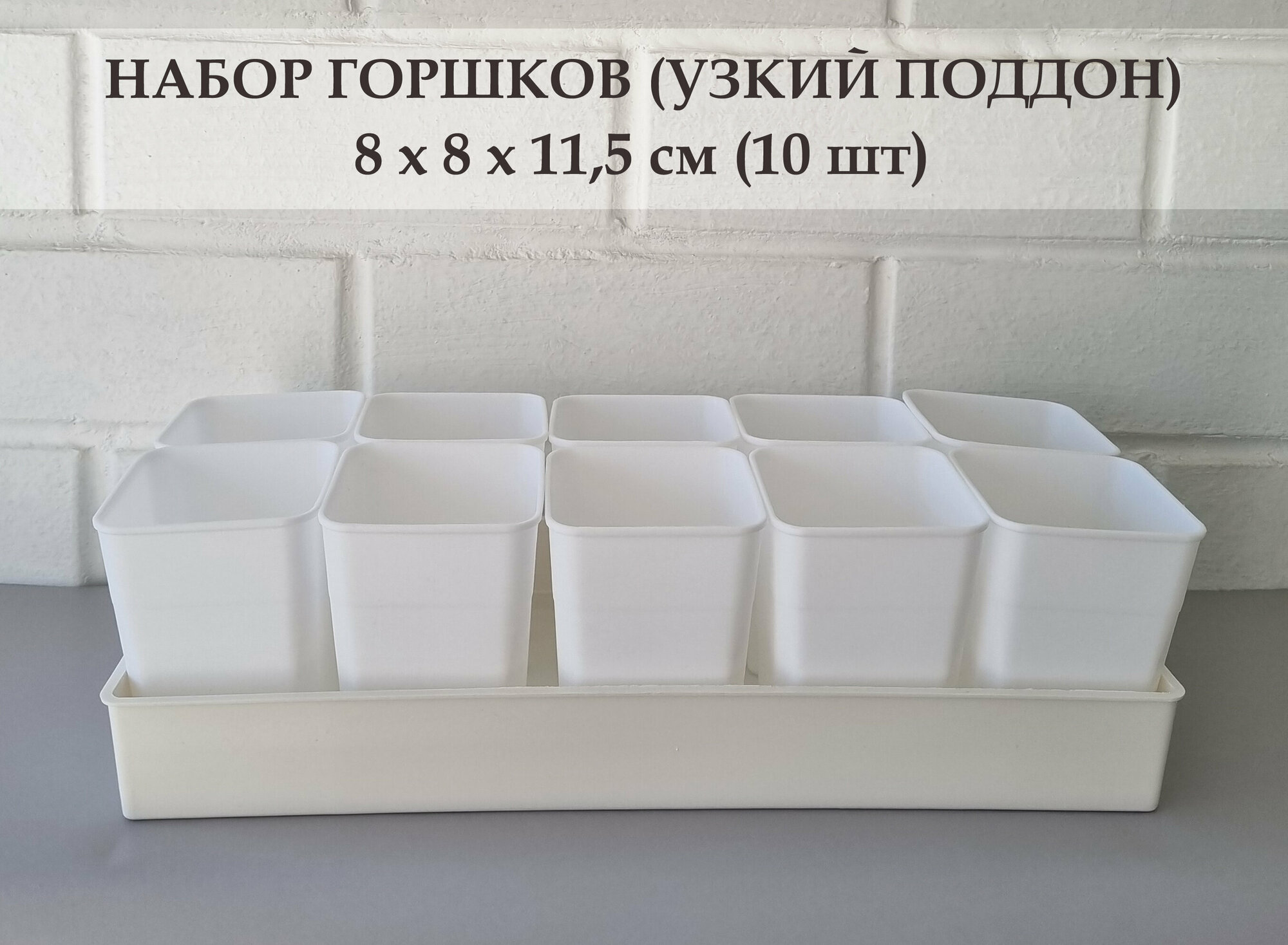 White Garden Белые высокие горшки для суккулентов. Набор горшков с узким поддоном, 8х11,5 см, 10 шт