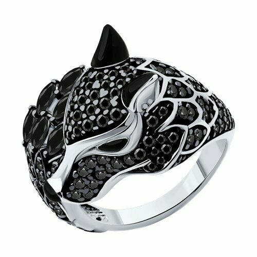 фото Кольцо diamant online, серебро, 925 проба, фианит, эмаль, размер 18, черный