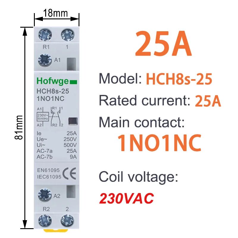 Контактор HOFWGE HCH8s-25 220В