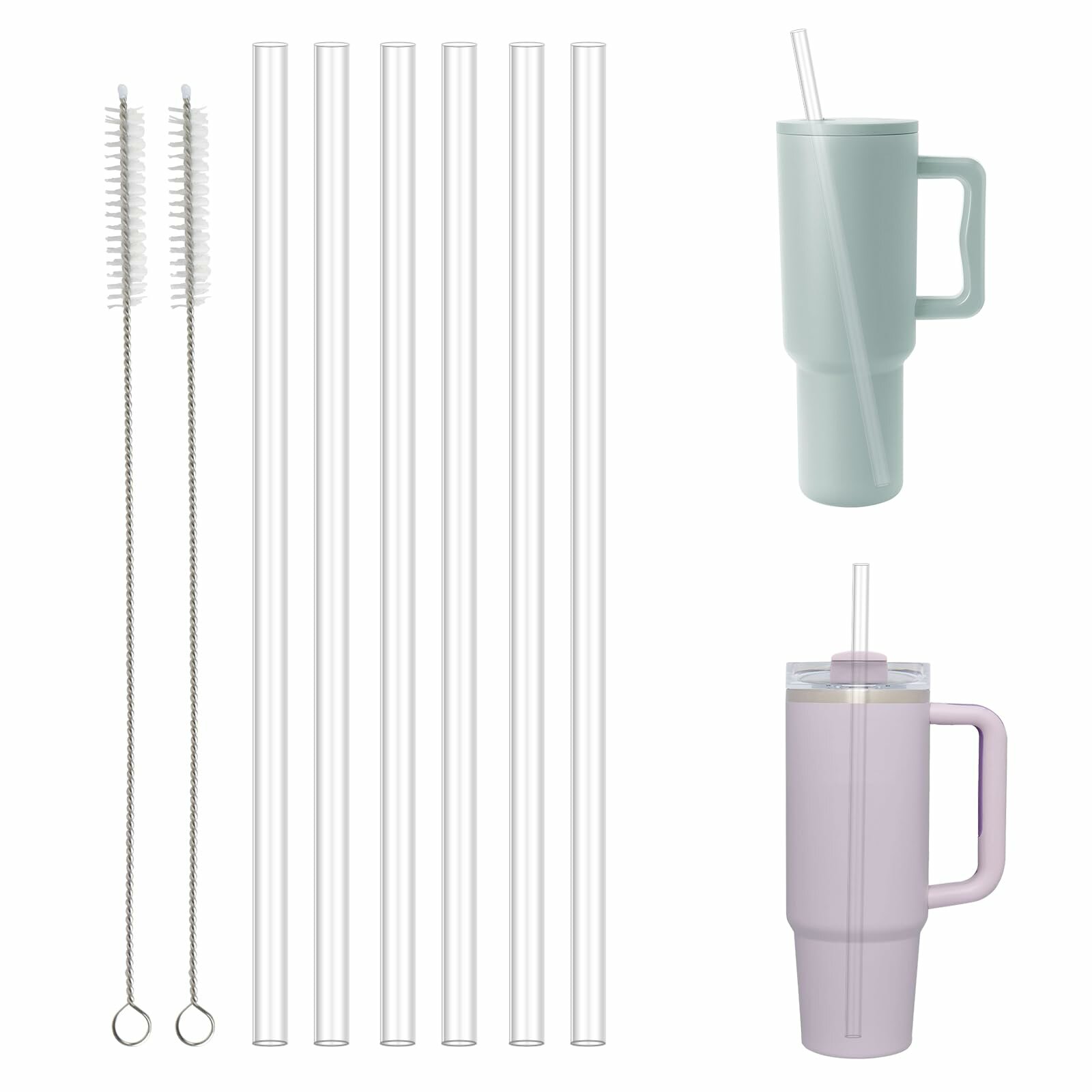 Pajitas reutilizables para vaso de 40 onzas popotes de repuesto de plástico para Cup para vaso simple y moderno de 40 onzas paquete de 6 pajitas transparentes con 2 cepillos limpiador de