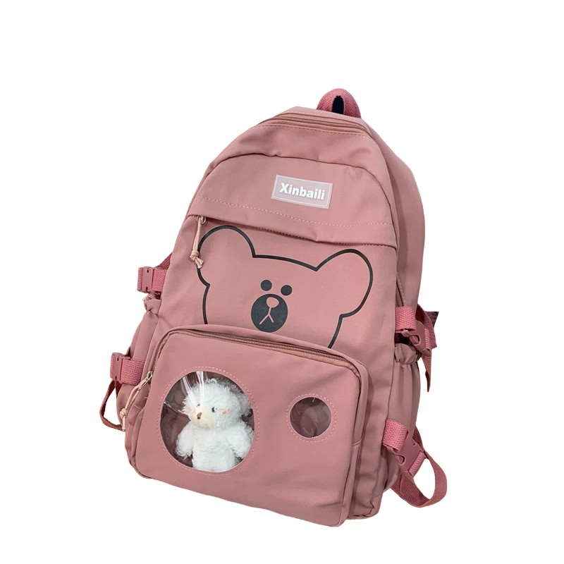 Рюкзак школьный для девочки с медвежонком, розовый