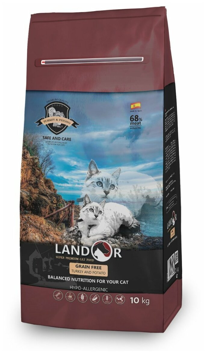 Landor Grain Free Cat корм для взрослых кошек Индейка с бататом, 10 кг. - фотография № 1