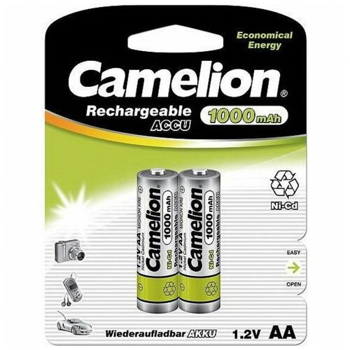 Аккумулятор перезаряжаемый Camelion R6 AA BL2 NI-CD 1000mAh 2 шт аккумулятор ni cd 600 ма·ч 1 2 в camelion nc aa600 в упаковке 2 шт