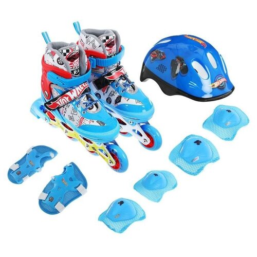 Роликовые коньки Hot Wheels PU колёса со светом в комплекте с защитой и шлемом размер S 30-33 16452₽