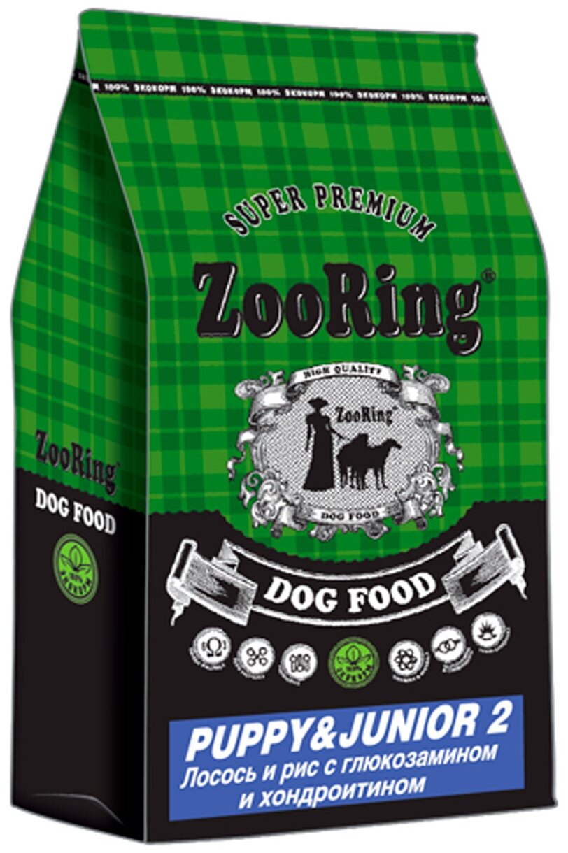 Корм для собак ZOORING PUPPY&JUNIOR 2 Лосось и рис с глюкозамином и хондроитином, 2 кг.